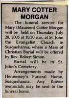 Morgan, Mary (Cotter) (Funeral Notice)